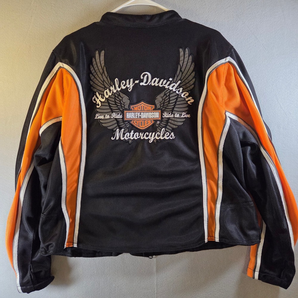 Harley-Davidson Womens 1W Mesh Riding Jacket Black Orange Winged Logo Biker Moto